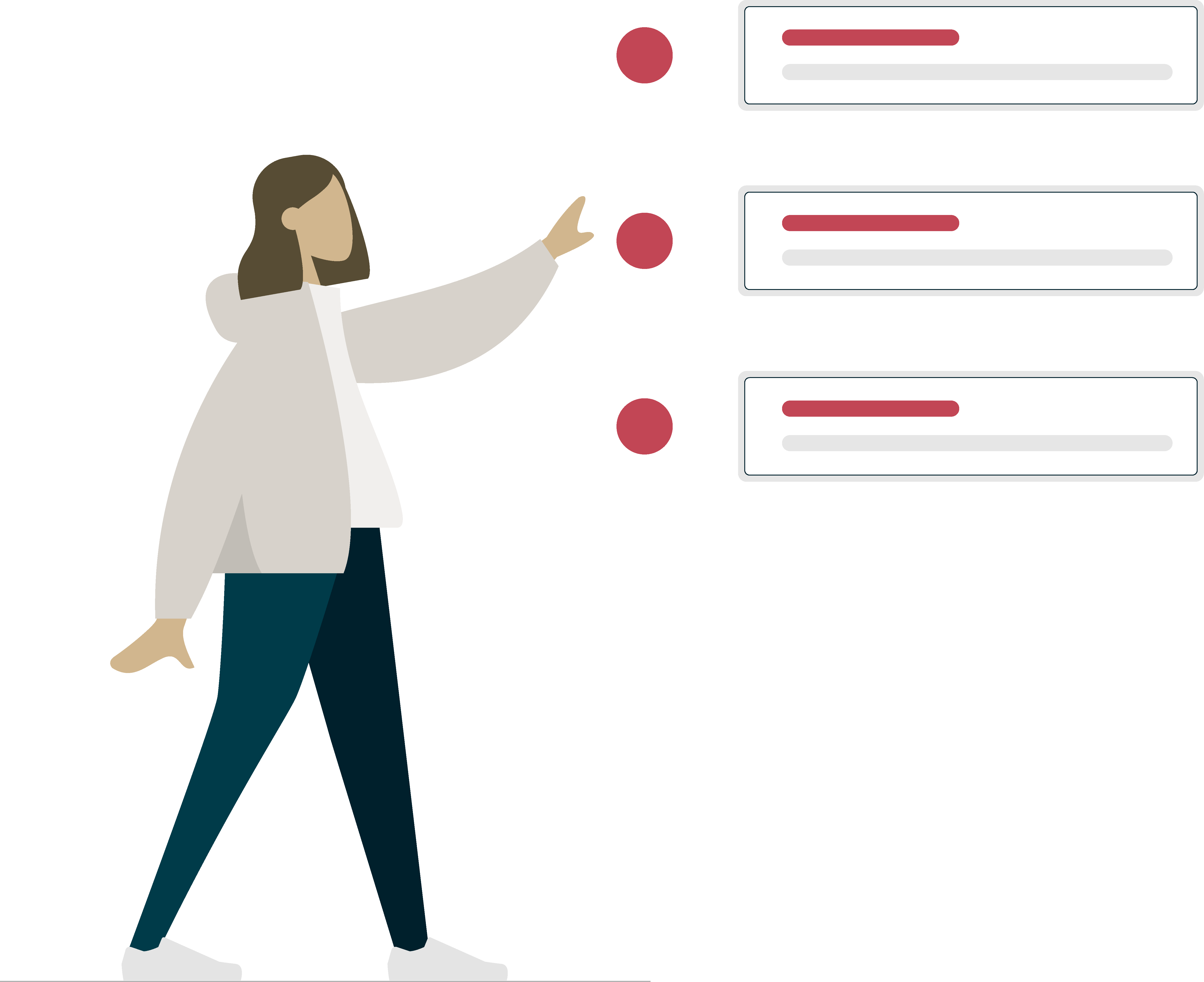 Illustration med kvinna som pekar på en lista eller anslagstavla