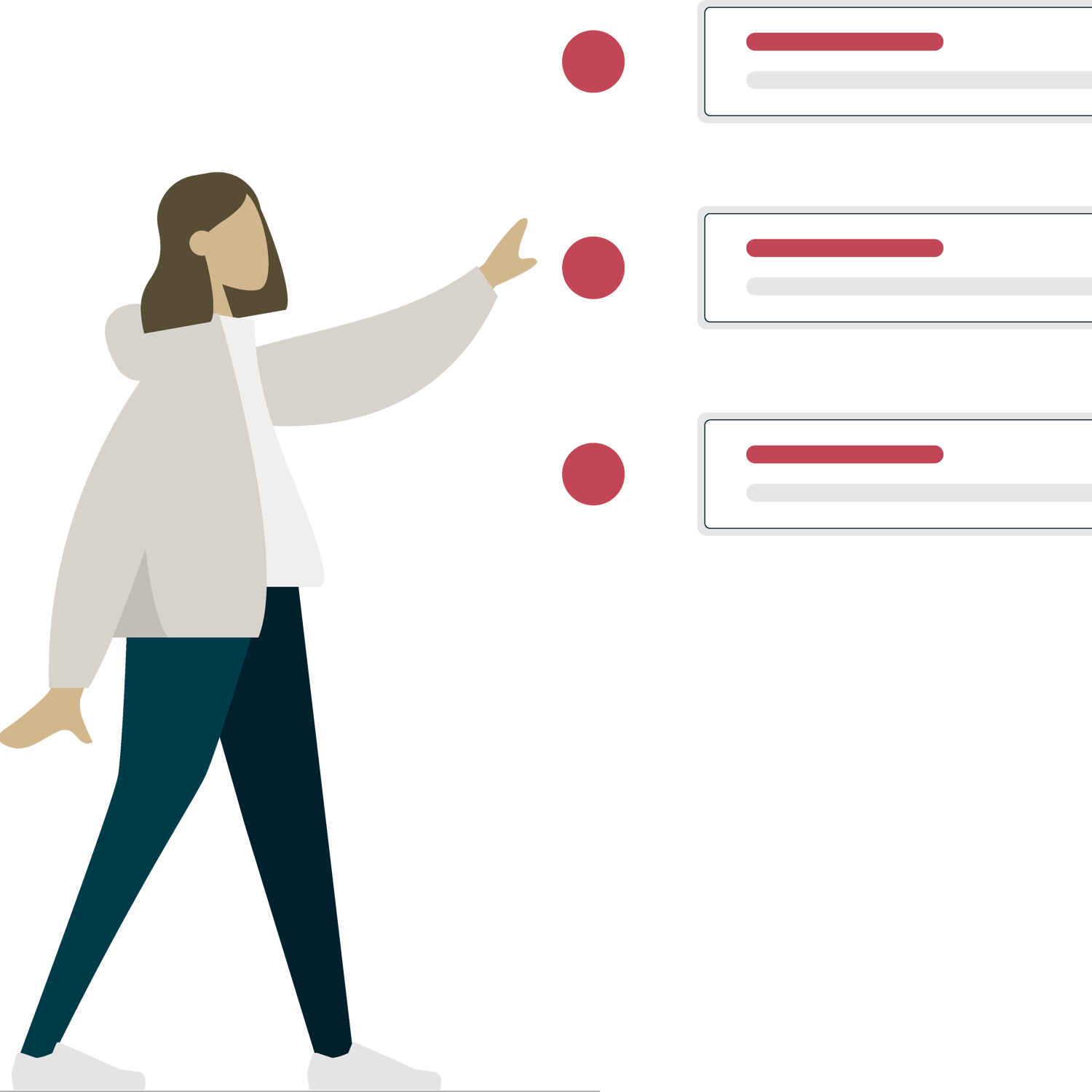 Illustration med kvinna som pekar på en lista eller anslagstavla